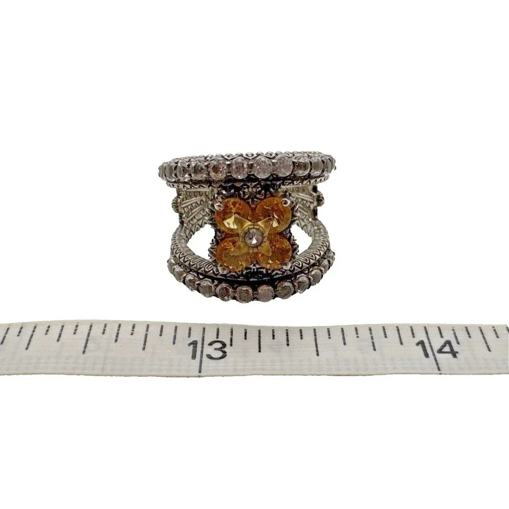 Barbara Bixby 925 Sterling Silver 18K Gold Citrine Flower Split Shank Ring Sz 7